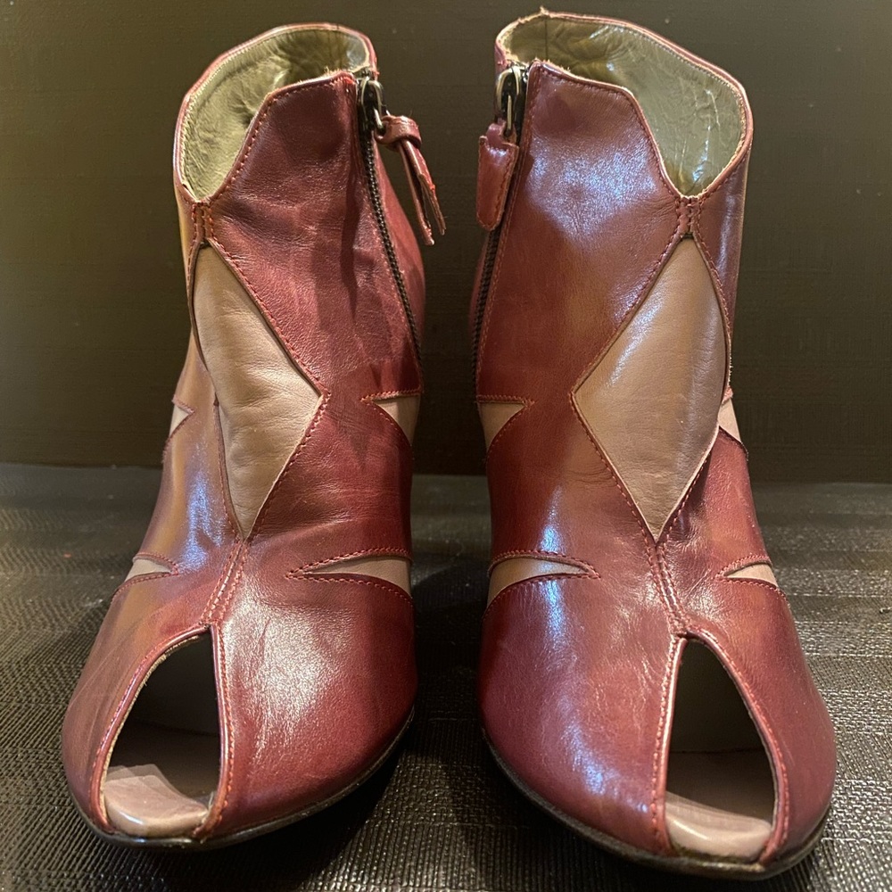 Two toned leather booties.